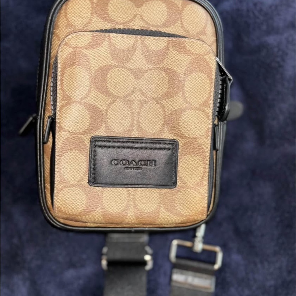 Coach Tan and Black Belt Bag with Signature Design